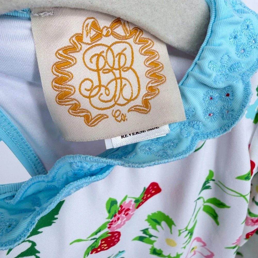 The Beaufort Bonnet Company Sarasota Surf Swimsuit Strawberry Floral Ruffle Sz 6